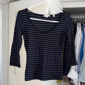 Vince Navy and White Striped Long Sleeve Top